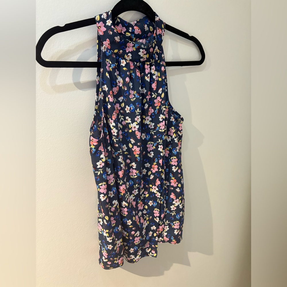 Rachel Floral Sleeveless Blouse - Navy and Pink